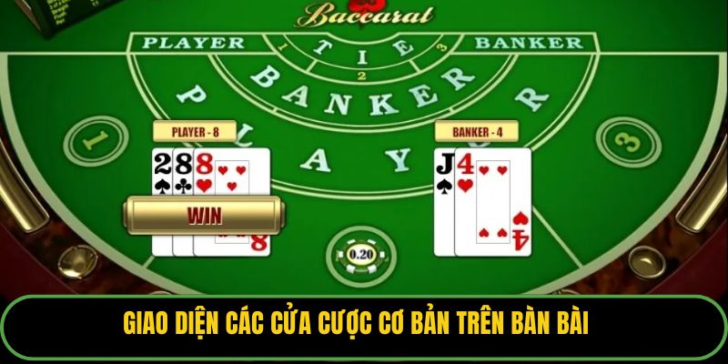 Giao diện các cửa cược cơ bản trên bàn bài.